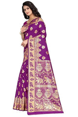 Women's Pure Soft Kanjivaram Silk Saree Banarasi Design Style With Blouse Piece for Wedding