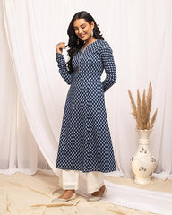 Womens Cotton Regular Fit Floral Printed A-Line Kurta, Indian Kurta for women, Partywear kurta
