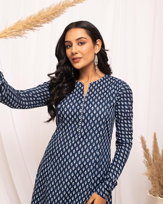Womens Cotton Regular Fit Floral Printed A-Line Kurta, Indian Kurta for women, Partywear kurta