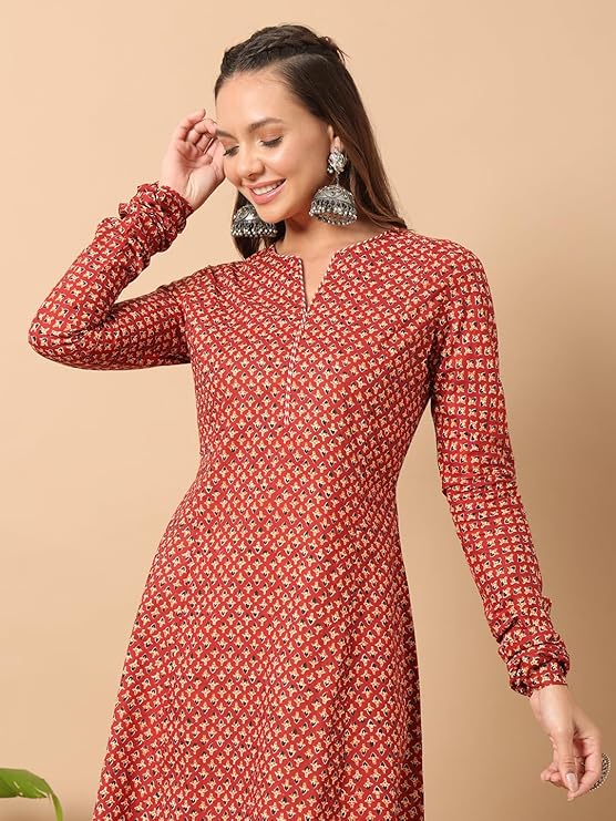 Womens Cotton Regular Fit Floral Printed A-Line Kurta, Indian Kurta for women, Partywear kurta