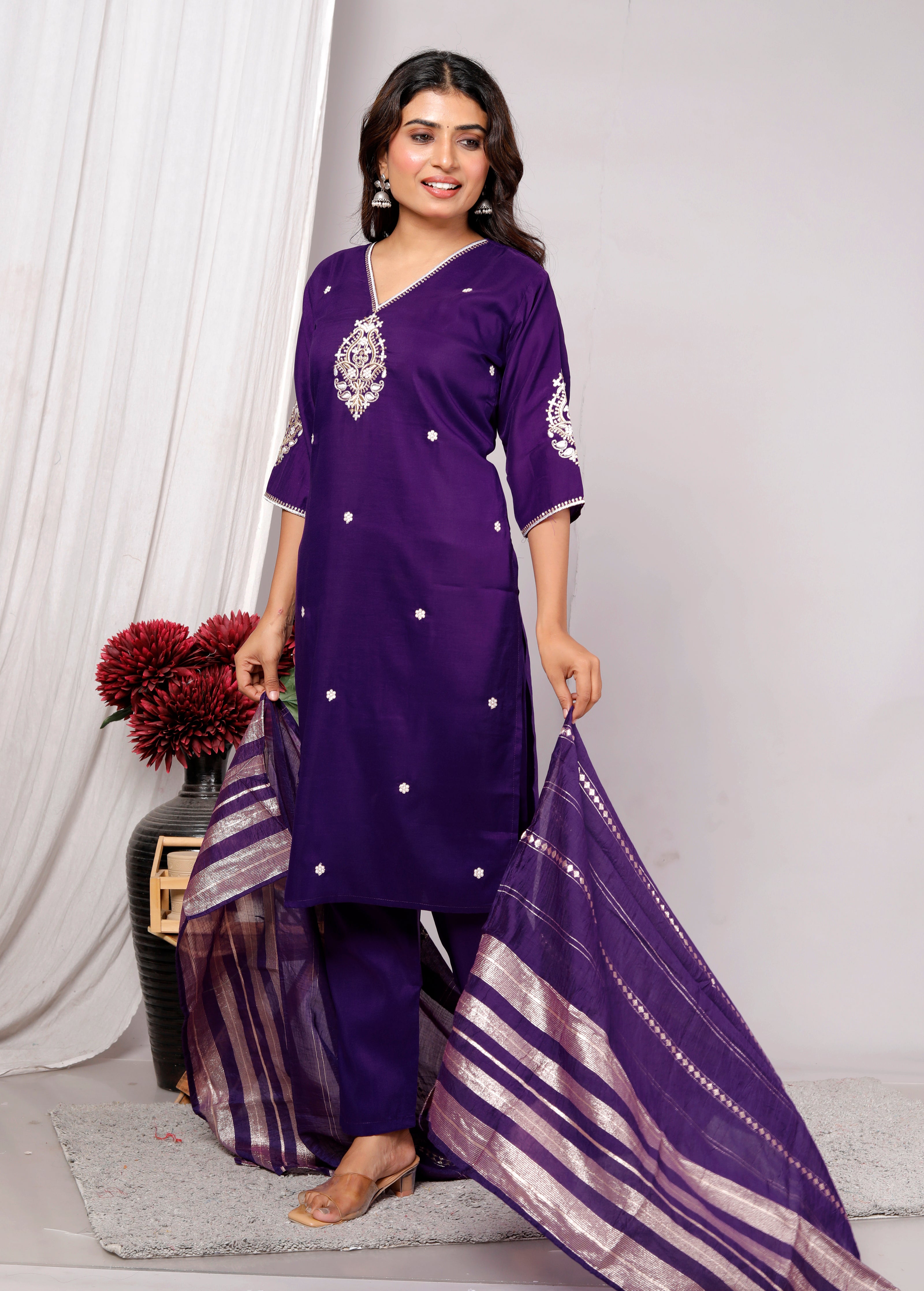 Kurta Dupatta Pant Set For Women, Indian Salwar Suit , Stitched Suit Set for Women, Partywear suit