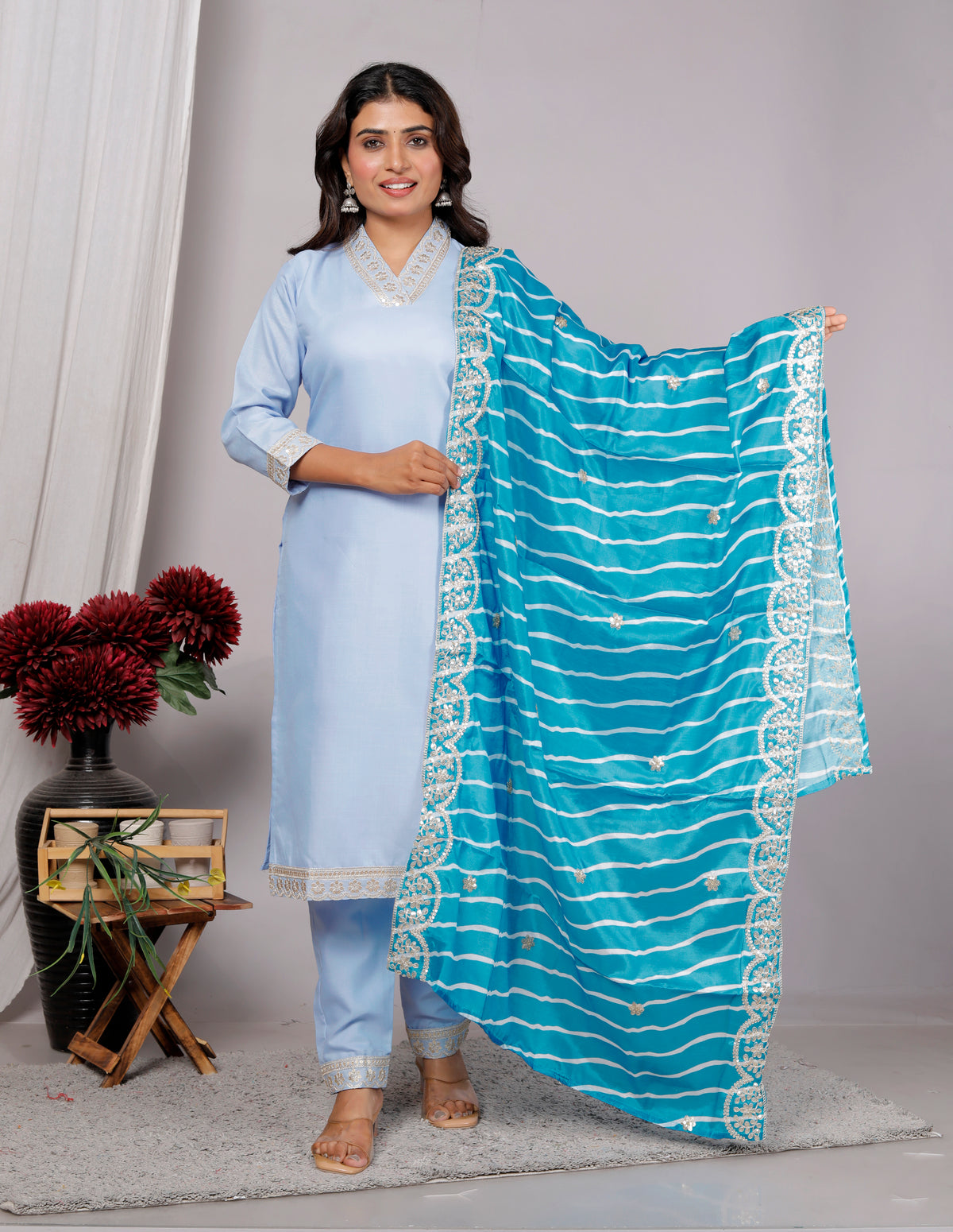 Kurta Dupatta Pant Set For Women, Indian Salwar Suit , Stitched Suit Set for Women, Partywear suit