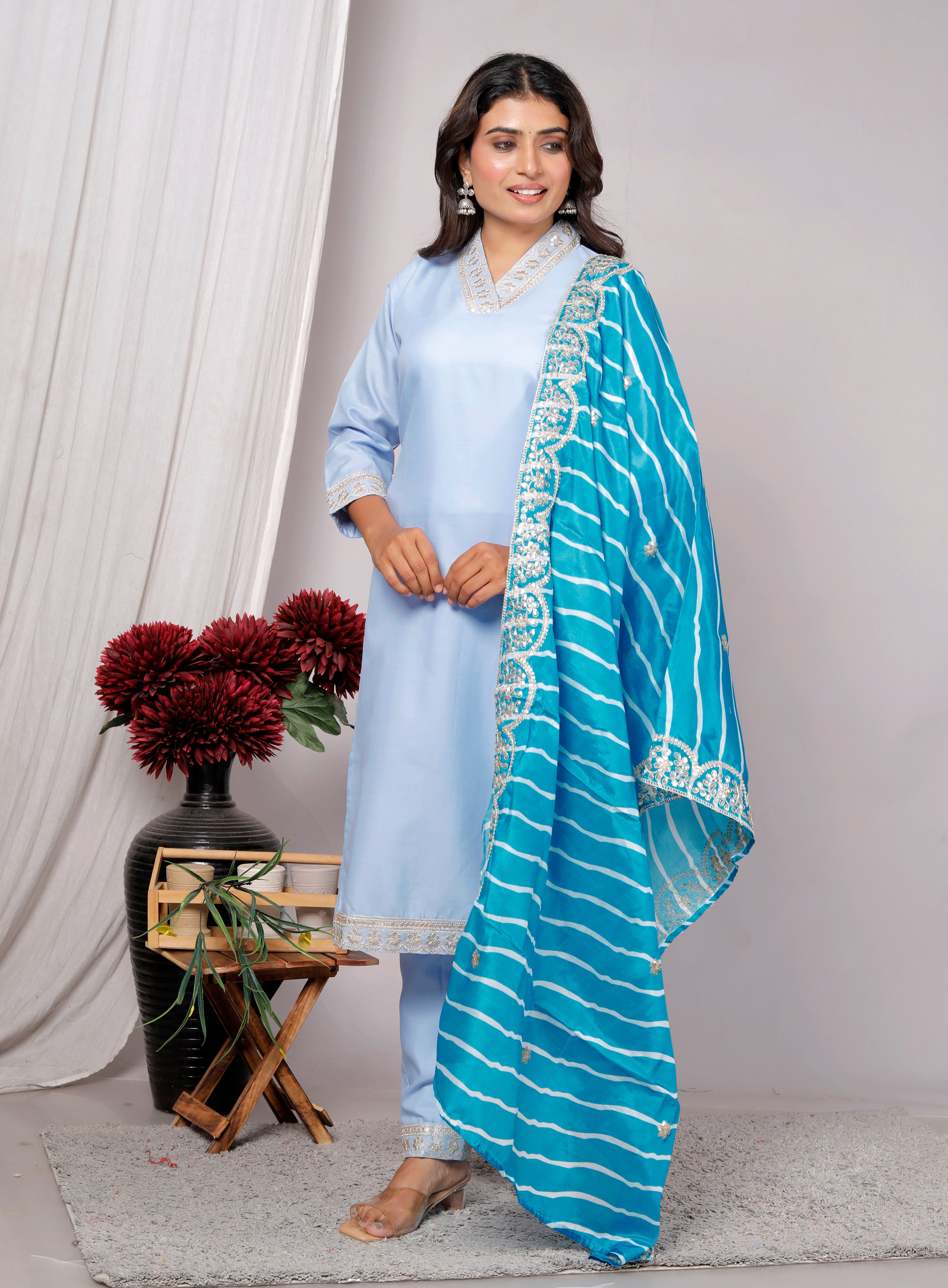 Kurta Dupatta Pant Set For Women, Indian Salwar Suit , Stitched Suit Set for Women, Partywear suit