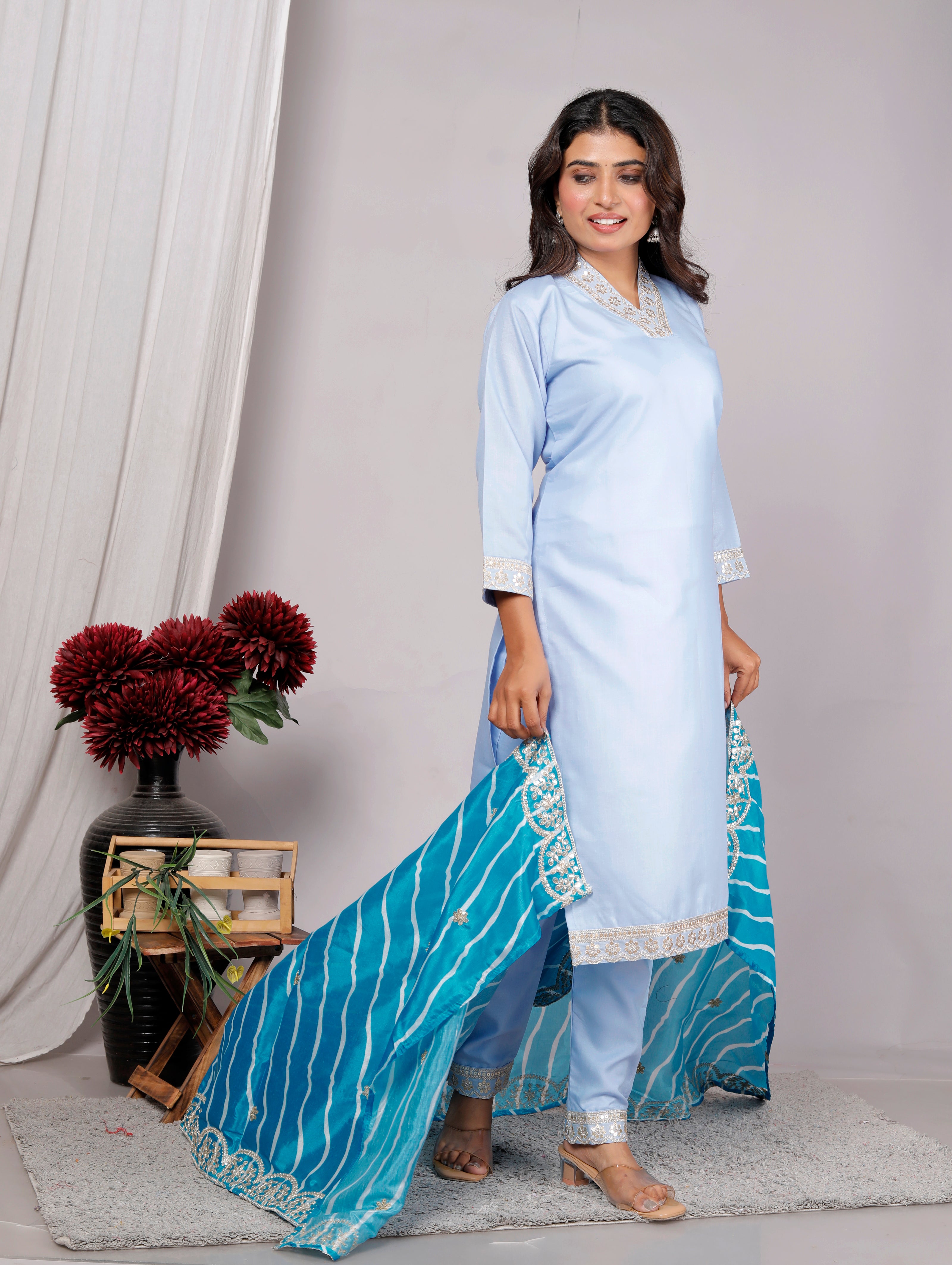 Kurta Dupatta Pant Set For Women, Indian Salwar Suit , Stitched Suit Set for Women, Partywear suit