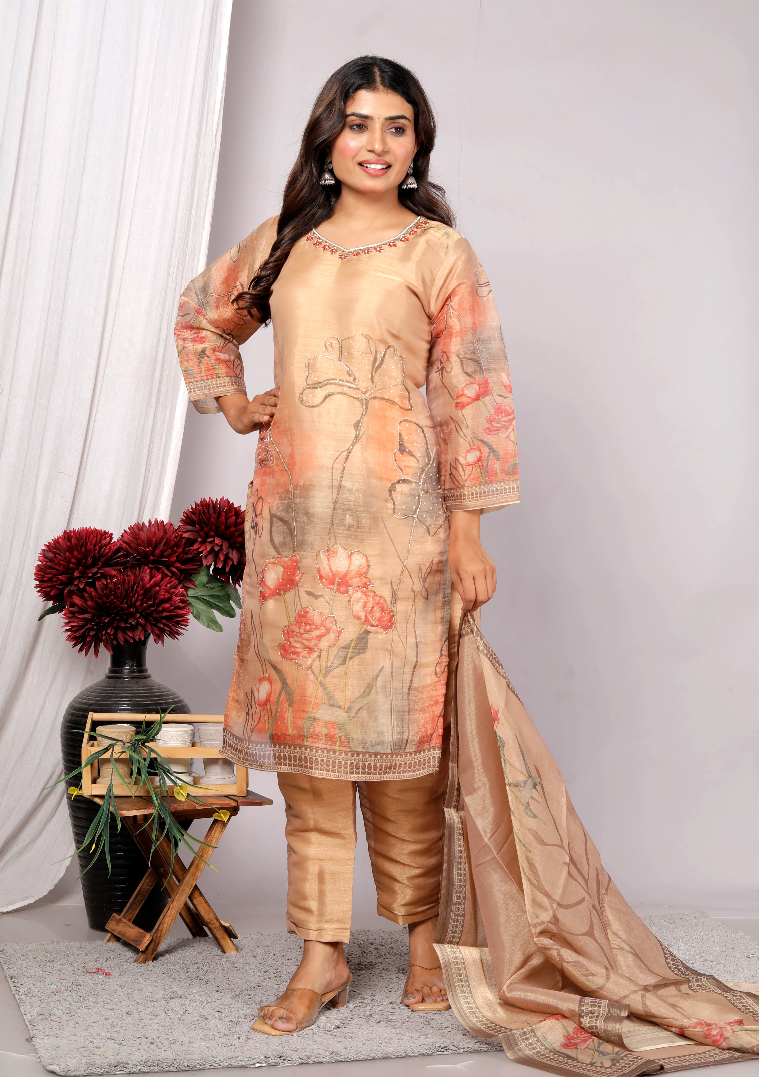 Partywear Salwar Suit For Women , Kurta Dupatta Set For Women (Handmade Work Finish)