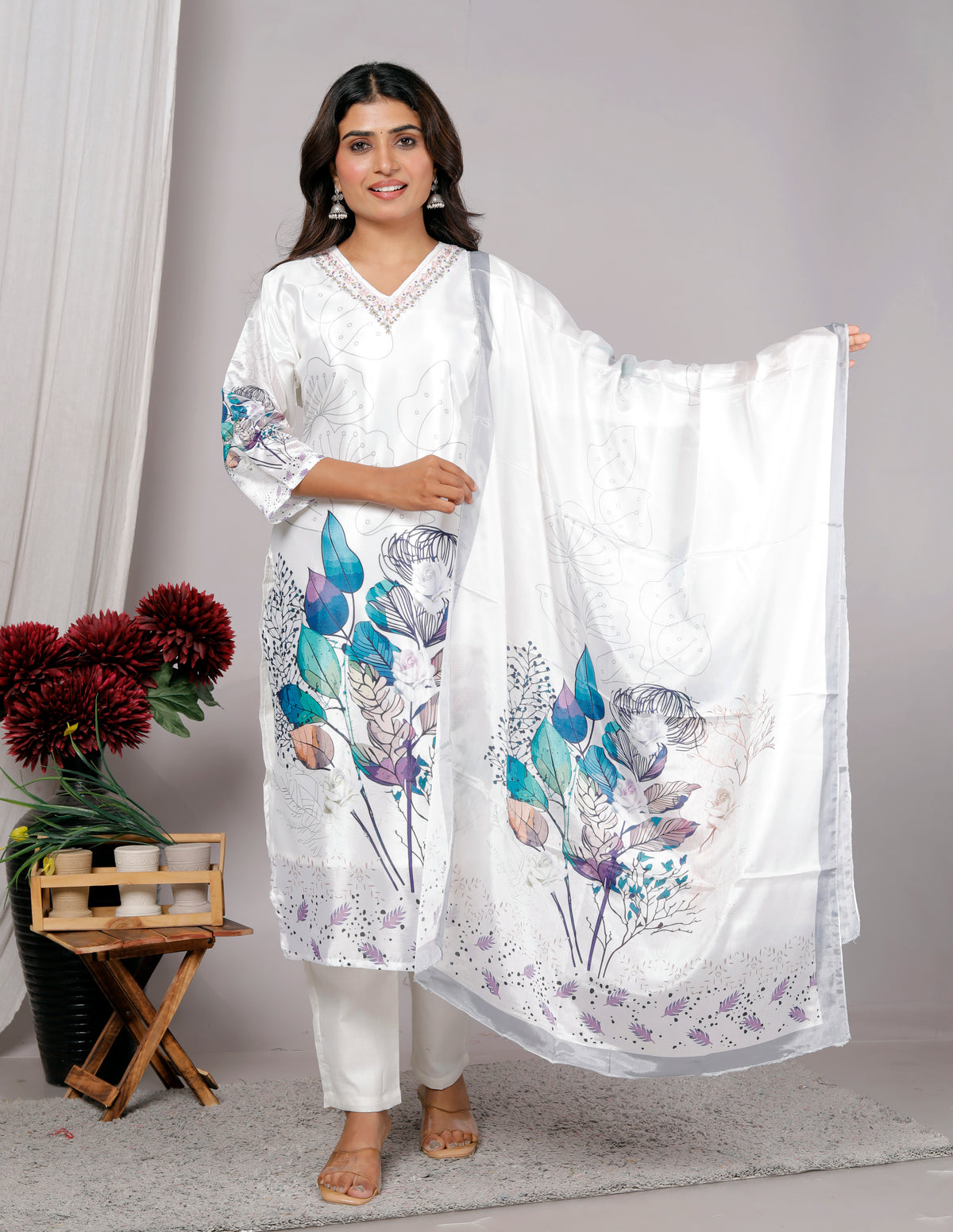 Kurta Dupatta Pant Set For Women, Indian Salwar Suit , Stitched Suit Set for Women, Partywear suit