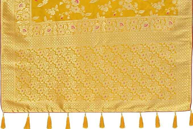 Silk Blend Saree for Women yellow colour saree with Red Blouse