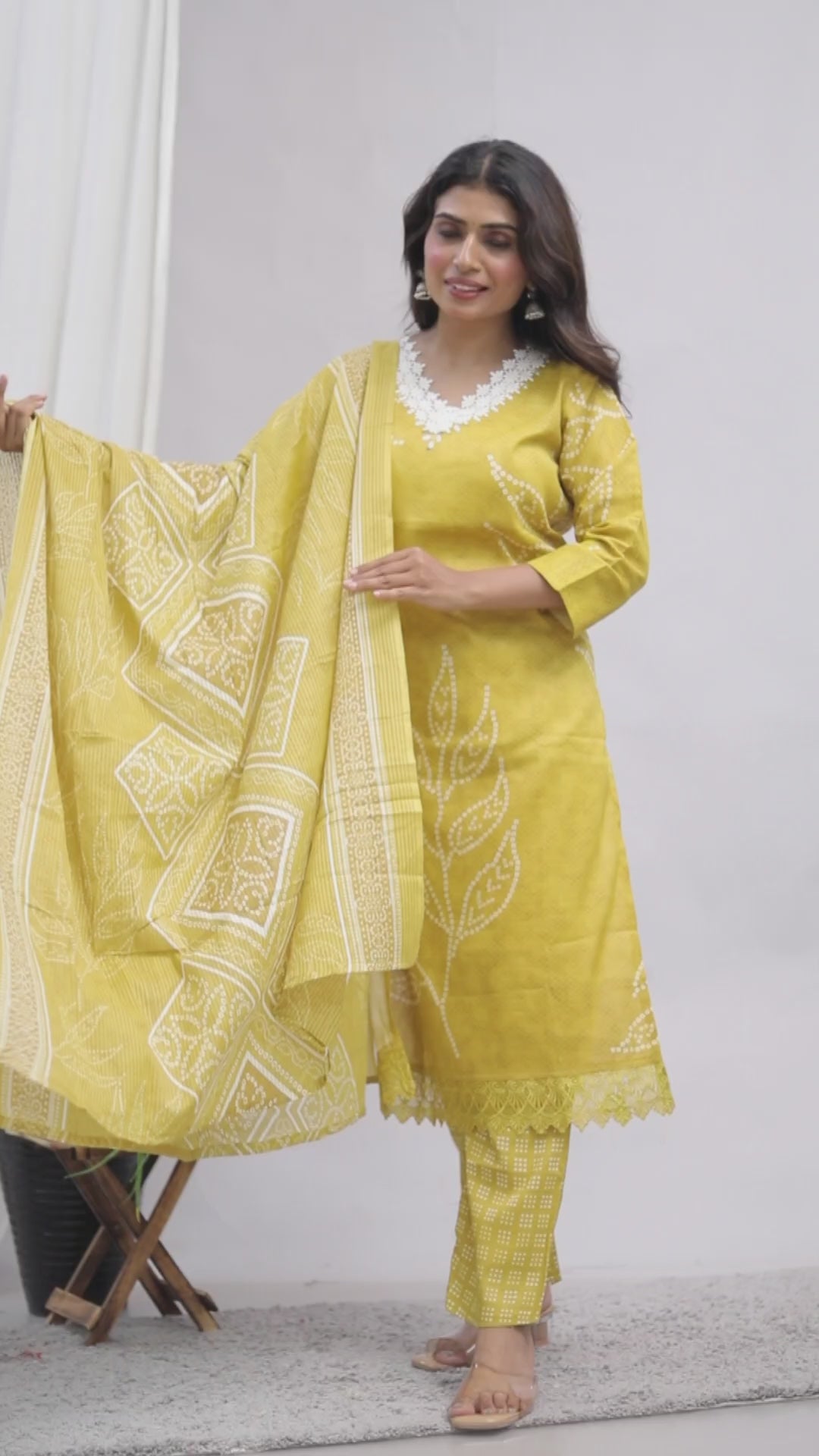 Indian Ethnic Salwar Suit Set, Cotton Kurta with Pant and Dupatta, Three Piece Traditional Set Cotton Suit Set