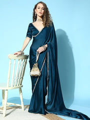 Women's Saree Ready To Wear Saree with unstitched Blouse -Teal Blue