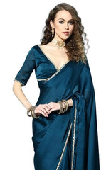 Women's Saree Ready To Wear Saree with unstitched Blouse -Teal Blue