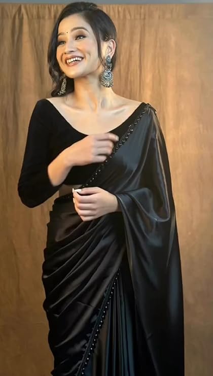 Women's Saree Ready To Wear Saree with unstitched Blouse -Black
