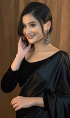 Women's Saree Ready To Wear Saree with unstitched Blouse -Black