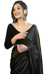 Women's Saree Ready To Wear Saree with unstitched Blouse -Black