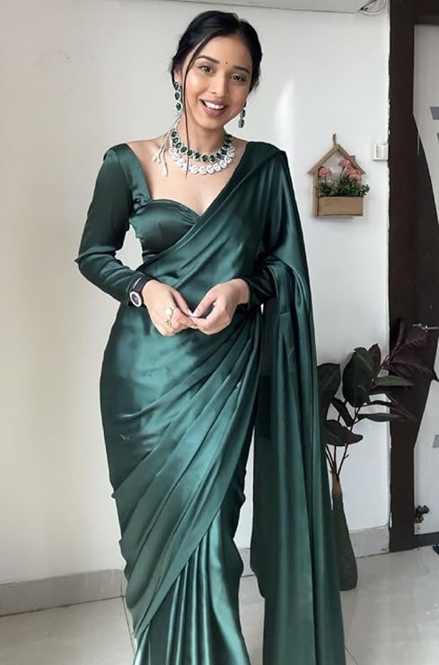 Women's Saree Ready To Wear Saree with unstitched Blouse - Green