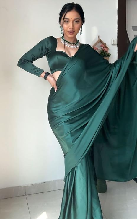 Women's Saree Ready To Wear Saree with unstitched Blouse - Green