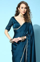 Women's Saree Ready To Wear Saree with unstitched Blouse -Teal Blue